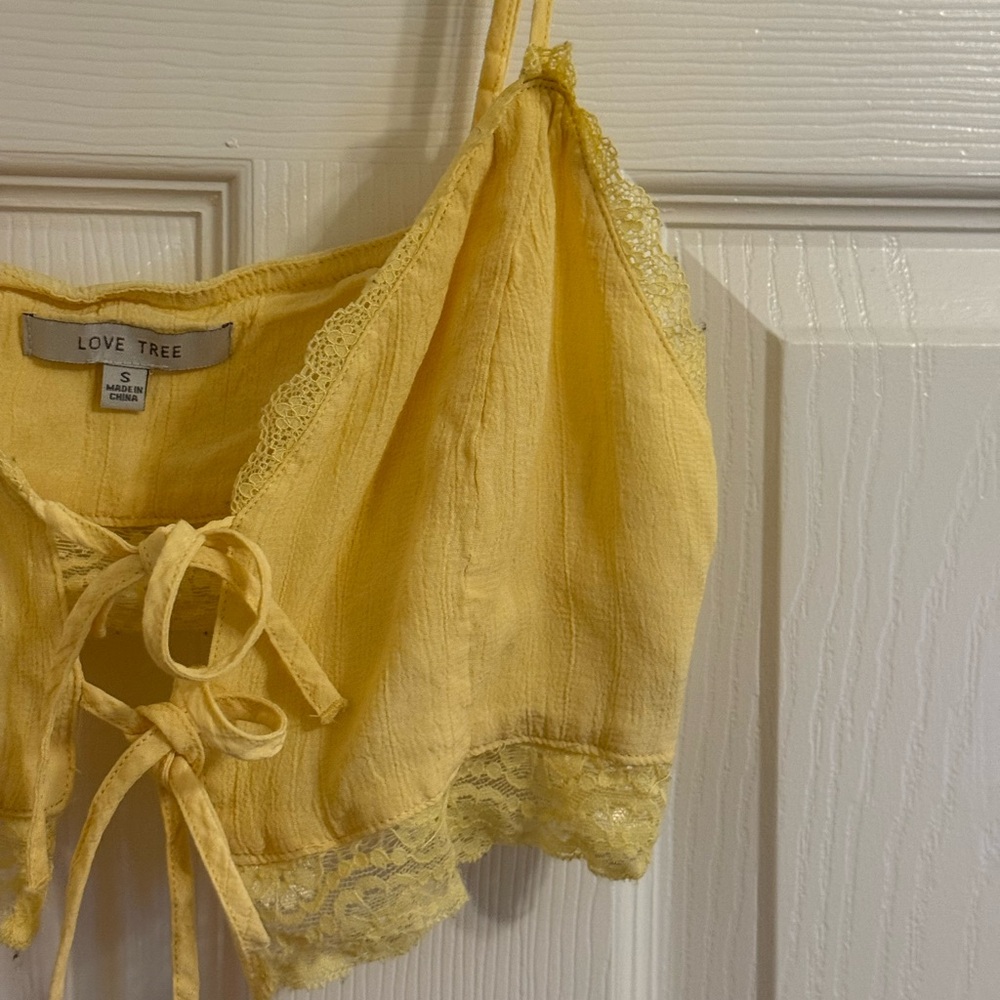 Love Tree Yellow Lace Tie-Front Top